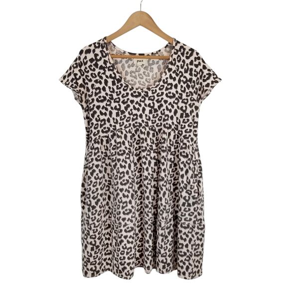 Pact Women's Leopard Animal Print Jersey Knit Babydoll Dress Cotton Size Medium - Picture 2 of 8